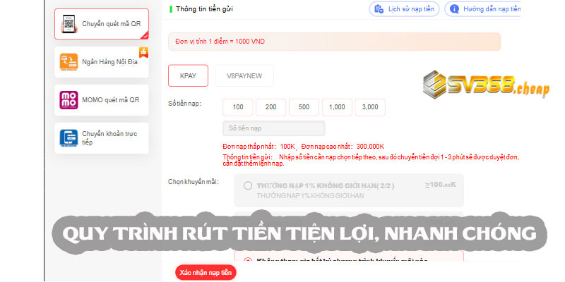 Quy trình rút tiền tiện lợi, nhanh chóng